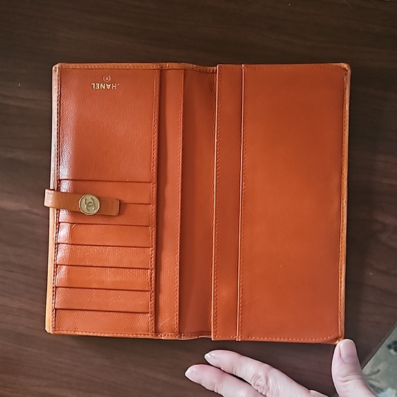 CHANEL COCO Mark Orange Leather Bifold Long Wallet with the STICKER and box - Picture 9 of 16